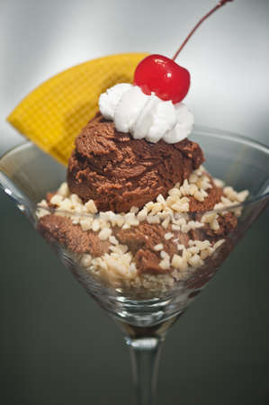 Schwarzwaelder Kirsch ice cream in a Martini glass  with with waffle decorationの写真素材
