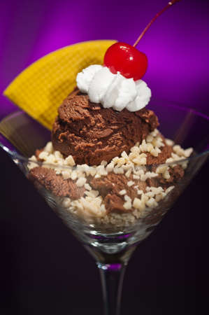 Schwarzwaelder Kirsch ice cream in a Martini glass  with with waffle decorationの写真素材