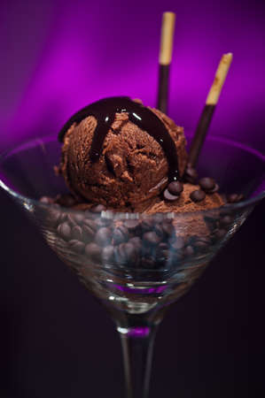 Chocolate ice cream in a Martini glass with with decorationの写真素材