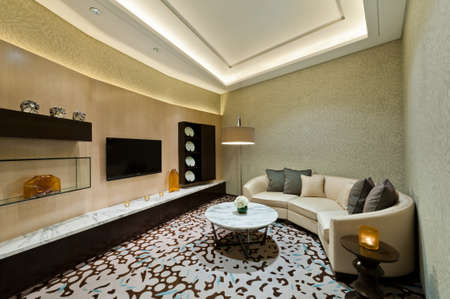 Business meeting room with carpet and bright litの写真素材