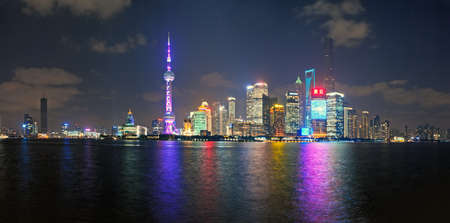 China Shanghai Pudong district Skyline in the eveningのeditorial素材