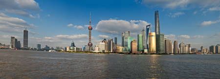 China Shanghai Pudong district Skyline during a cloudy dayのeditorial素材