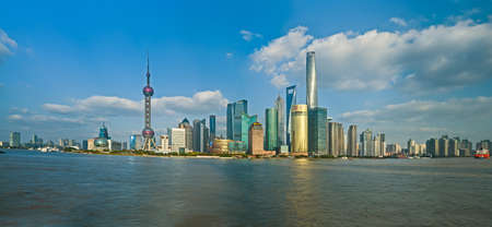 China Shanghai Pudong district Skyline during a cloudy dayのeditorial素材