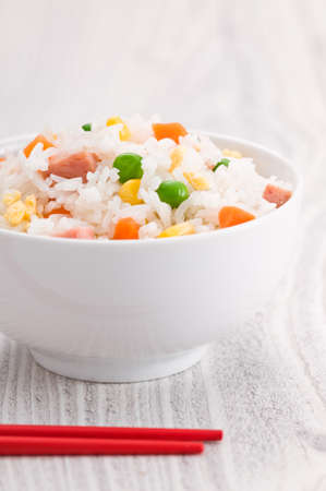 One Bowl of Fried Rice over a bright surfaceの写真素材