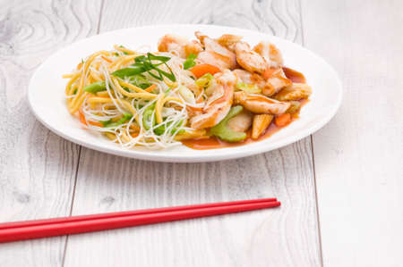 Asian Chinese cuisine Teriyaki Chicken with Noodlesの写真素材