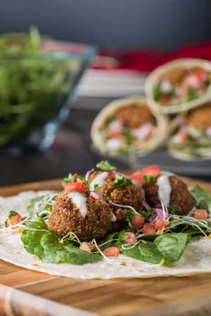 Vegan Falafel Wrap With Salsa and salad
