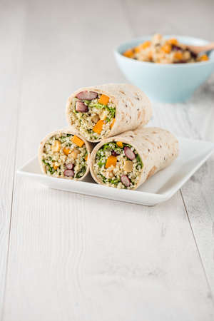 Vegan quinoa wraps with chickpea, kidney beans and pumpkinの写真素材