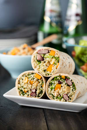 Vegan quinoa wraps with chickpea, kidney beans and pumpkinの写真素材
