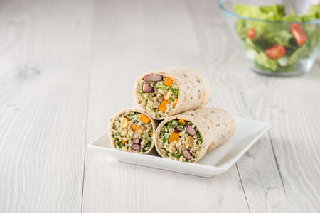 Vegan quinoa wraps with chickpea, kidney beans and pumpkinの写真素材
