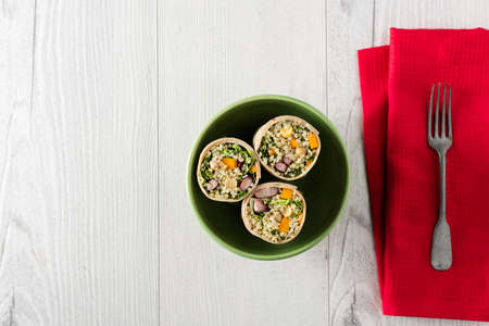 Vegan quinoa wraps with chickpea, kidney beans and pumpkinの写真素材