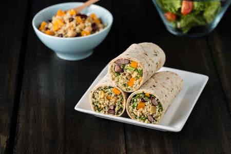 Vegan quinoa wraps with chickpea, kidney beans and pumpkinの写真素材