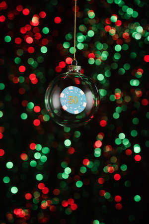 Christmas ornament with poker game element in red and greenの写真素材