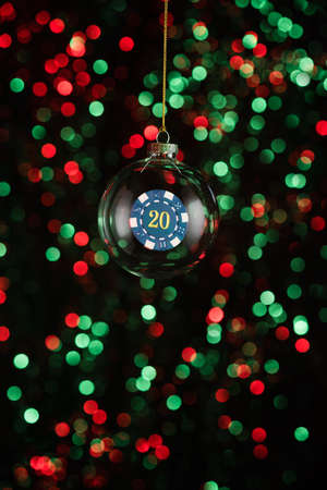 Christmas ornament with poker game element in red and greenの写真素材
