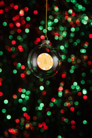Christmas ornament with poker game element in red and greenの写真素材