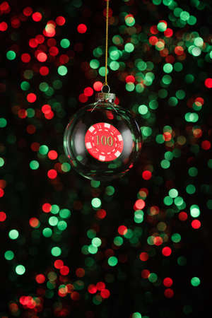 Christmas ornament with poker game element in red and greenの写真素材