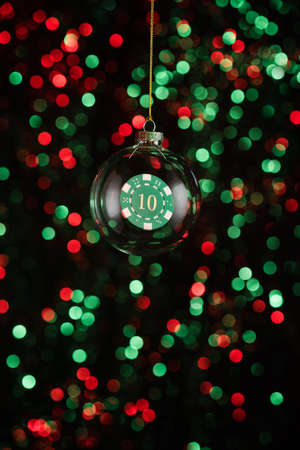Christmas ornament with poker game element in red and greenの写真素材