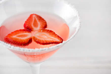 Fresh home made strawberry margarita cocktails with strawberryの写真素材