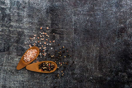Himalayan Salt and red as well black pepper cornの写真素材