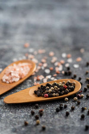 Himalayan Salt and red as well black pepper cornの写真素材
