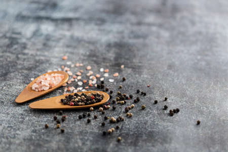 Himalayan Salt and red as well black pepper cornの写真素材