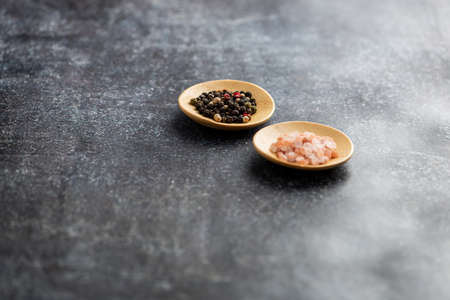 Himalayan Salt and red as well black pepper cornの写真素材