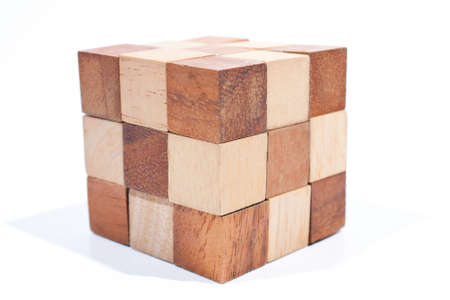 Wooden toy cube. Placed on a white background, then shoot.の写真素材