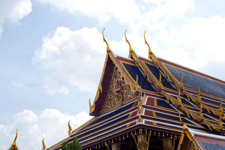 Roof of a temple in Thailand on a bright sunny day.