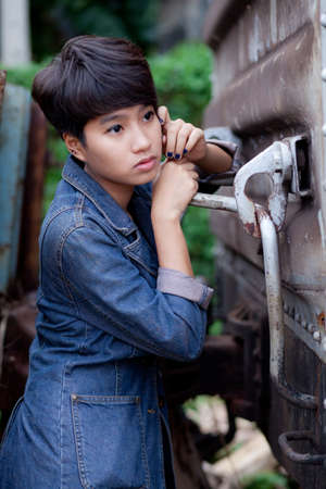 fashion portrait beauty asian girl in train station.portrait fashion outdoor.
の写真素材
