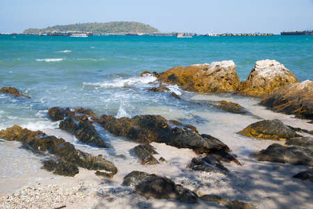 Ko Si Chang island in Thailand. Travel by sea. Sea and sky blue colors.