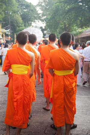 Buddhist missionary monk. Standing in a row for the cult.のeditorial素材
