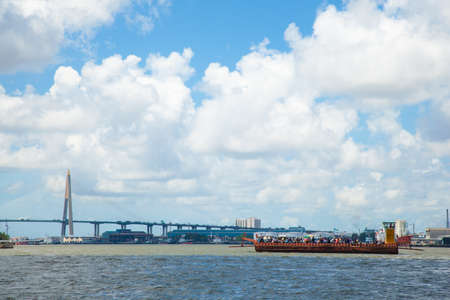 Bhumibol Bridge bridge across a large river. The long path to many areas.の写真素材