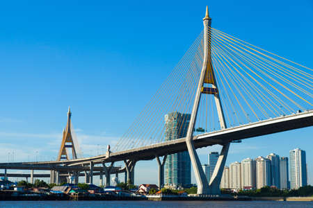 Bhumibol Bridge, a bridge over the river. A path connected space travel practical.の写真素材