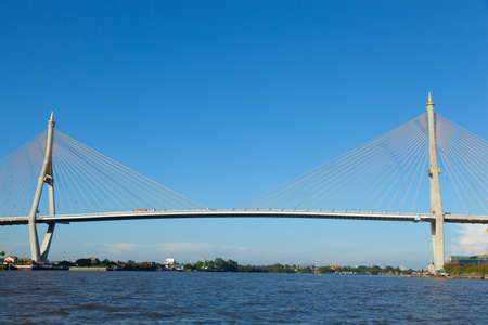 Bhumibol Bridge, a bridge over the river. A path connected space travel practical.の写真素材