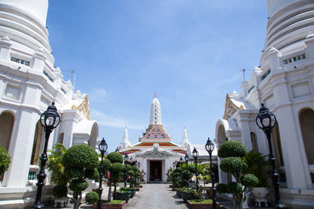 Thailand temples white temple in the middle. The overall tone of white. On a clear day.の写真素材