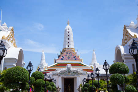 Thailand temples white temple in the middle. The overall tone of white. On a clear day.の写真素材