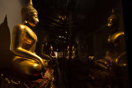 Buddha in a glass temple taken during the night.の写真素材