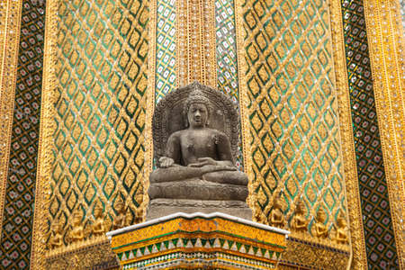 Buddha temple wall. Glass art in Thailand. Patterned walls of the temple.
