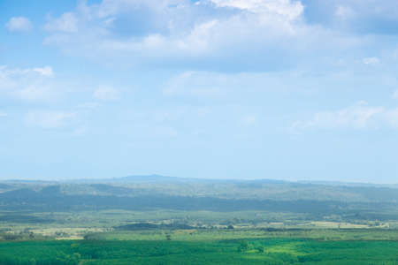 Forest and agricultural areas.Forest and agricultural areas Sky and cloud in the sky from above.の写真素材
