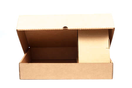 Brown paper box on white background. Rectangular paper box on a white background. Can be deployed...