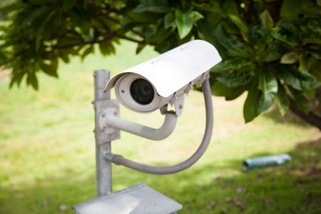 CCTV. Mounted a pole on the lawn. To secure the entrances.の写真素材