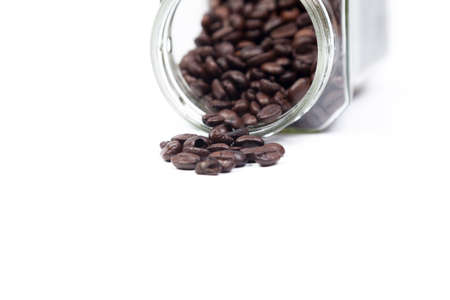 Bottle coffee beans mug on white isolated background.の写真素材