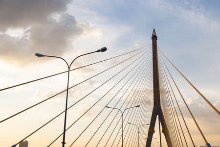 Rama VIII Bridge During the evening. Sunny and clear skies in the evening sun began to darken.の写真素材