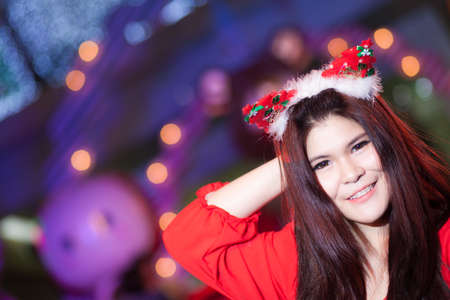 Santa woman. Smiling and happy and relaxed during the Christmas period last year.の写真素材