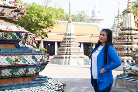 woman tourists in the temple and pagoda. Thailand is a tourist in Thailand.