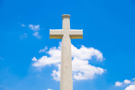 Cross. On a clear day, the sky was clear, the cloud cover during the day.の写真素材