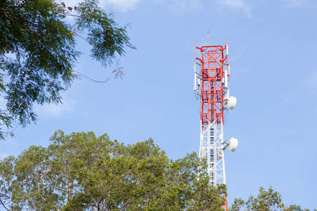 Telecommunication mast for mobile systems In the area of high mountains and forests.