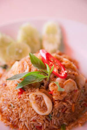 Fried rice with seafood A sweet and spicy vegetable component.の写真素材