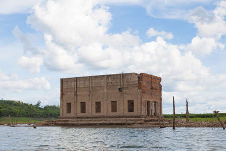 Old Church of temple The submerged under the waters of the dam. At on the hillの写真素材