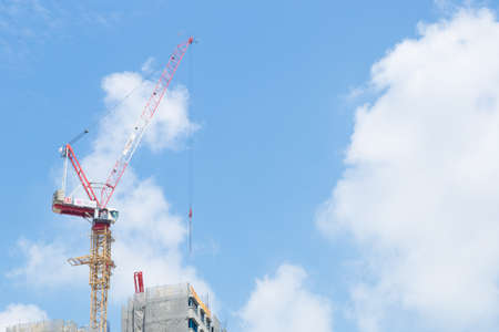 Construction cranes tower. Area of the construction of a skyscraper.