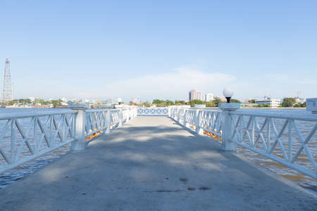 Bridge river port. Bridge that runs into the river for the harbor of ships.の写真素材